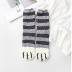 Fluffy cat socks grey stripes