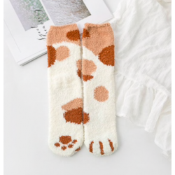 Fluffy cat socks brown dots