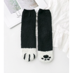 Fluffy cat flat black socks